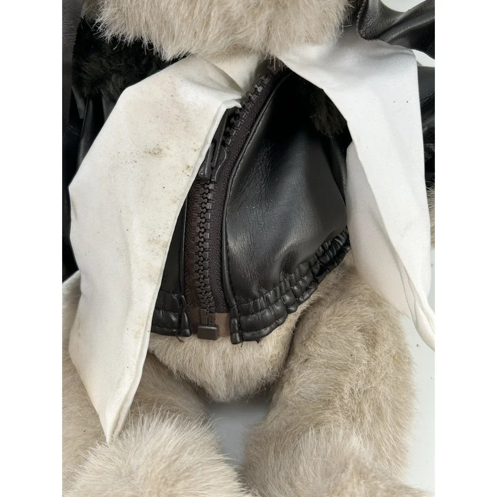VTG Gund Aviator Teddy Bear Plush Stuffed Animal Black Leather Jacket & Hat